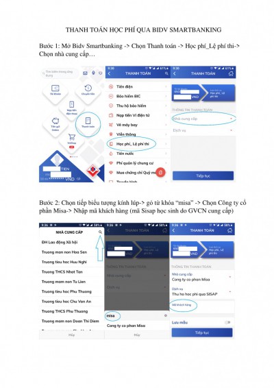 Hướng dẫn phụ huynh thanh toán qua BIDV SmartBanking