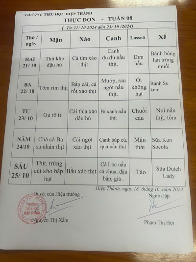 Thực đơn tuần 10