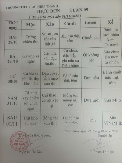 Thực đơn tuần 10